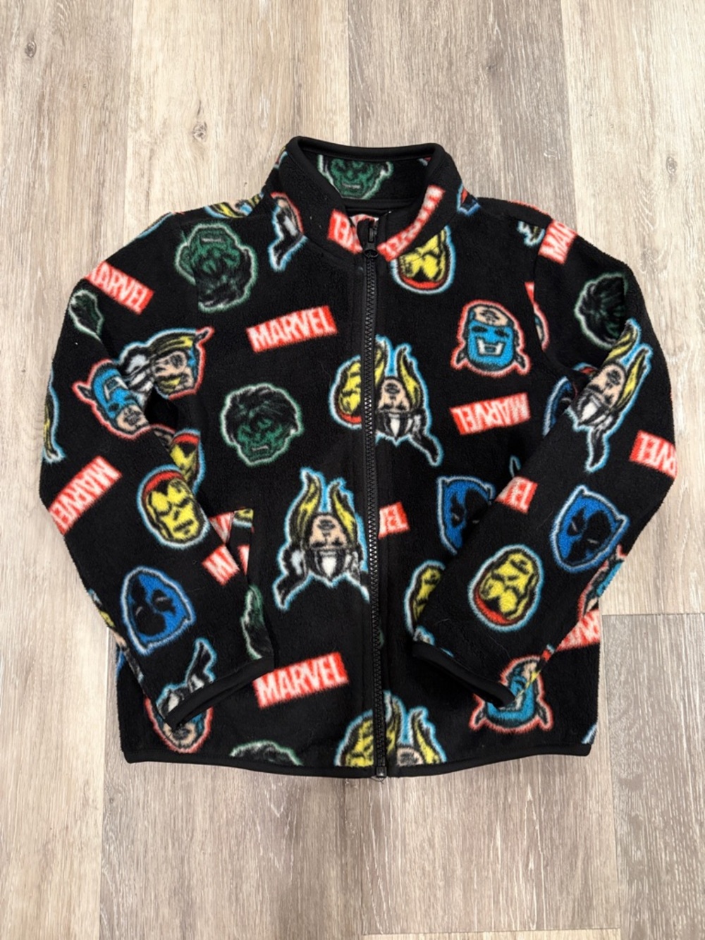 Marvel Black Fleece Jacket with Multicolor Superhero Logos